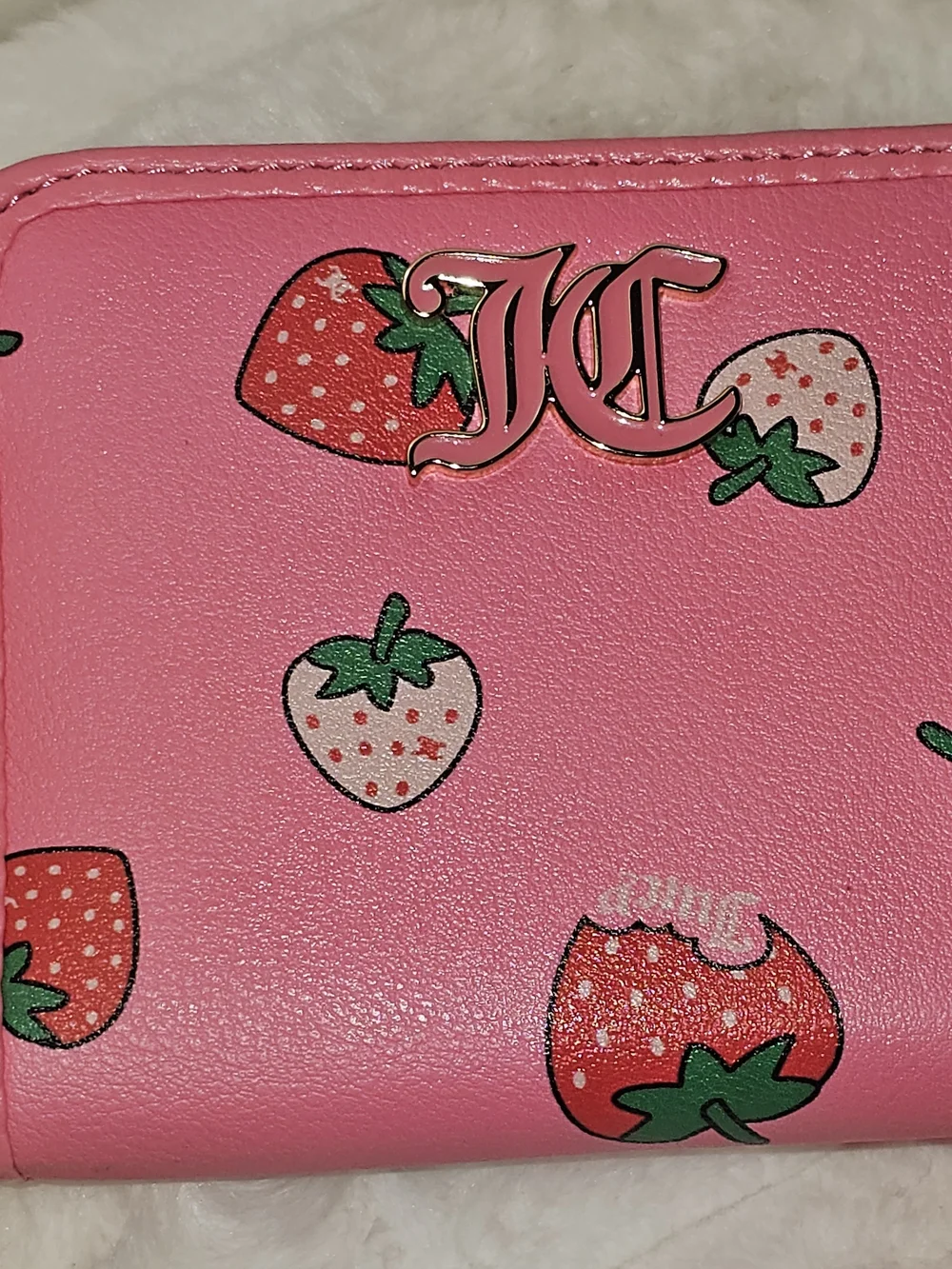 Juicy Couture Strawberry Card Holder & Zip Around with Gold Chain & Heart Charm